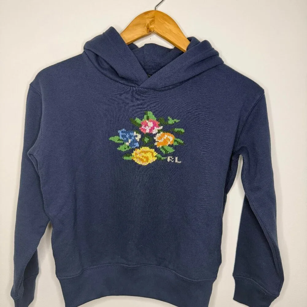 Ralph Lauren Girls Embroidered Fleece Hoodie Casual Preppy - NWT - Medium